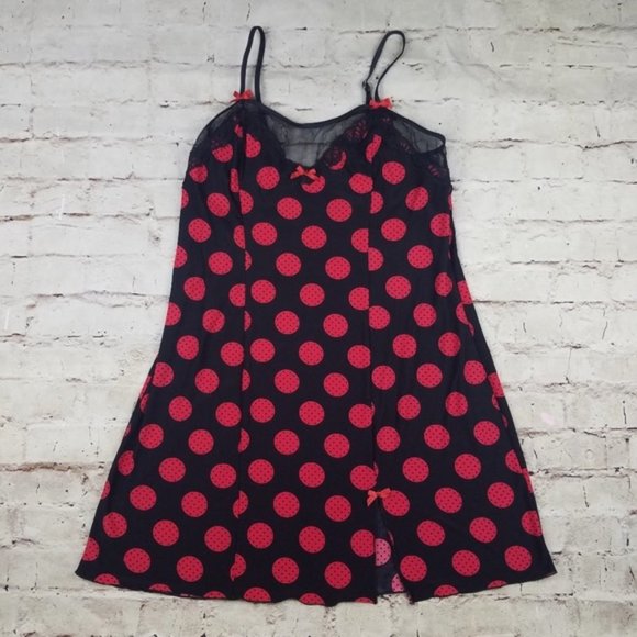 Studio Donatella Chemise Robe Set Red Black Nightgown Sexy Pajamas Polka Dot L - Picture 2 of 8
